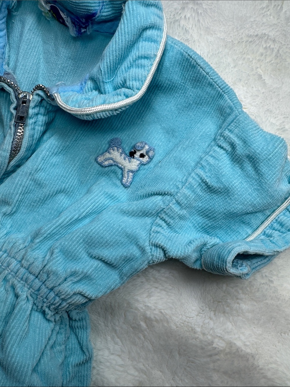 Vintage Mineto Corduroy Jumper One Piece Baby Blue Zip Up 6-9 Months - Picture 2 of 13